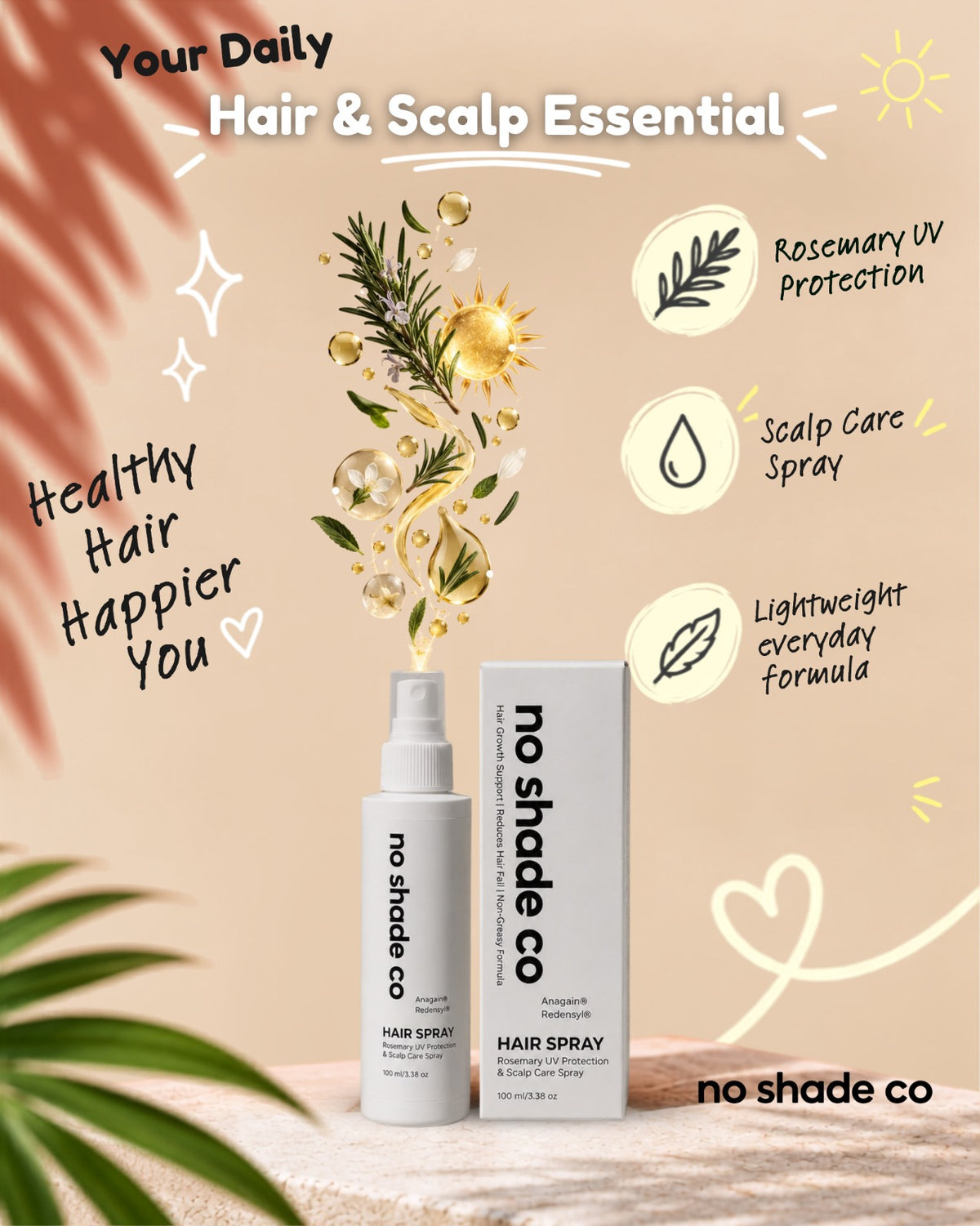 No Shade Co Rosemary UV Protection Hairspray | Everyday Hair Care with UV Protection